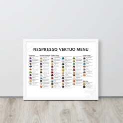 Nespresso vertuo list of capsules vertuo pod range poster against wall